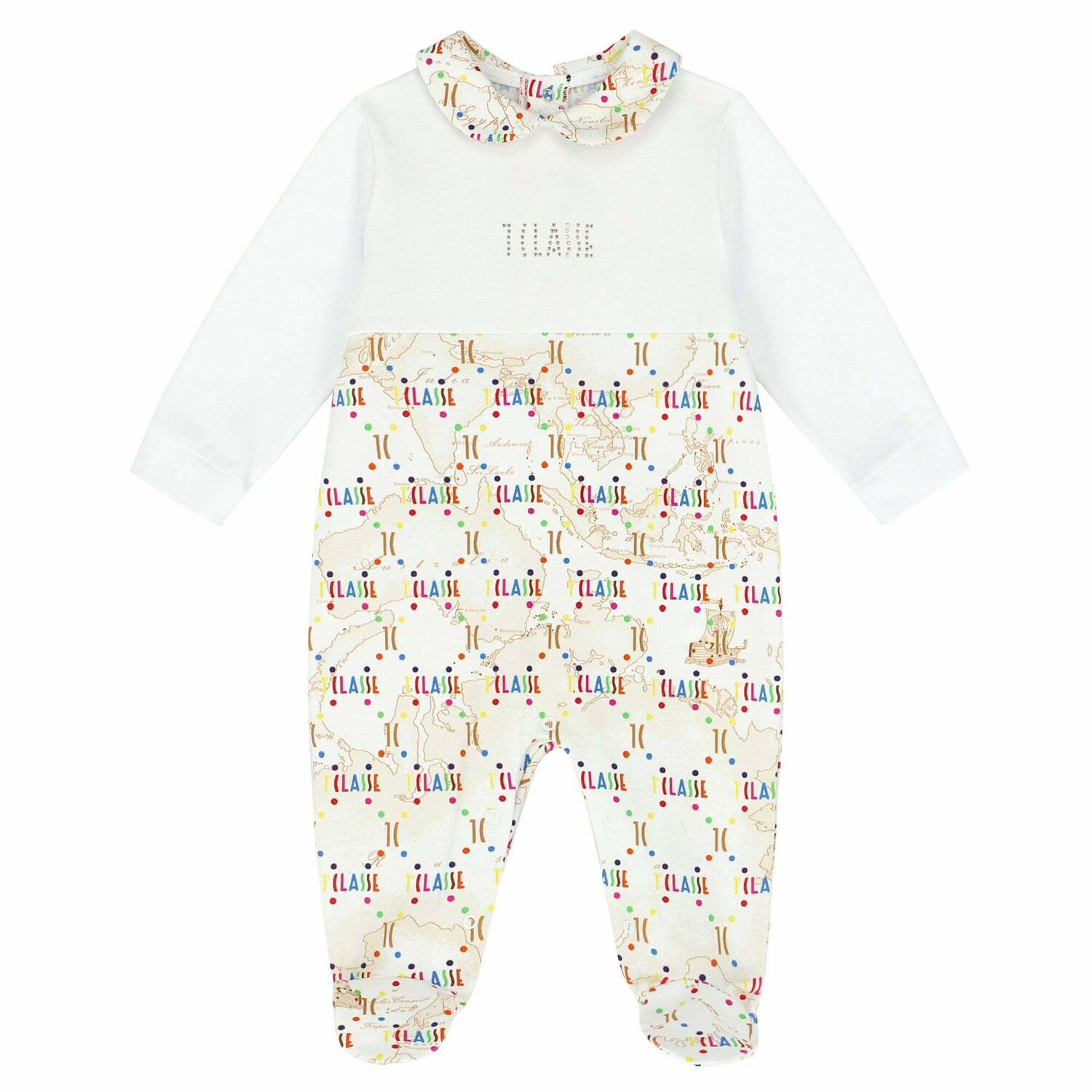 White & Beige Geo Map Babygrow, 1, hi-res