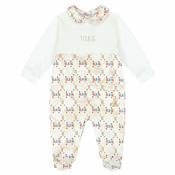White & Beige Geo Map Babygrow