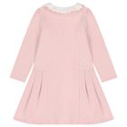 Girls Pink Embroidered Collar Dress, 1, hi-res