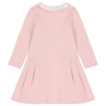 Girls Pink Embroidered Collar Dress