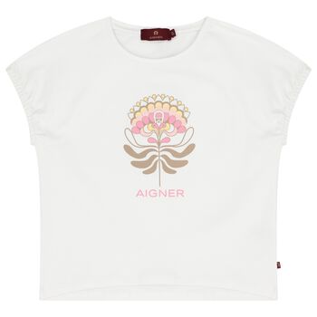 Girls White Flower Logo T-Shirt