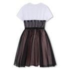 Girls White & Black Organza Dress, 1, hi-res