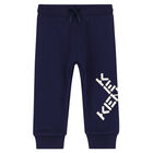 Younger Boys Navy Blue Logo Joggers, 1, hi-res
