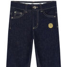 Boys Navy Blue Logo Denim Jeans, 1, hi-res