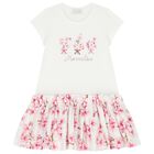 Girls White & Pink Cherry Blossom Dress, 1, hi-res