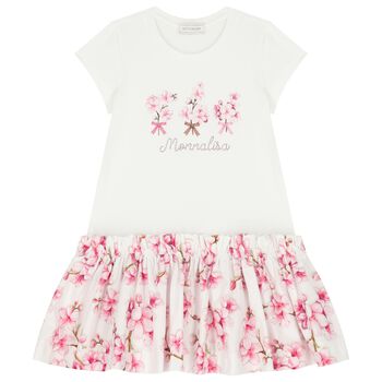 Girls White & Pink Cherry Blossom Dress