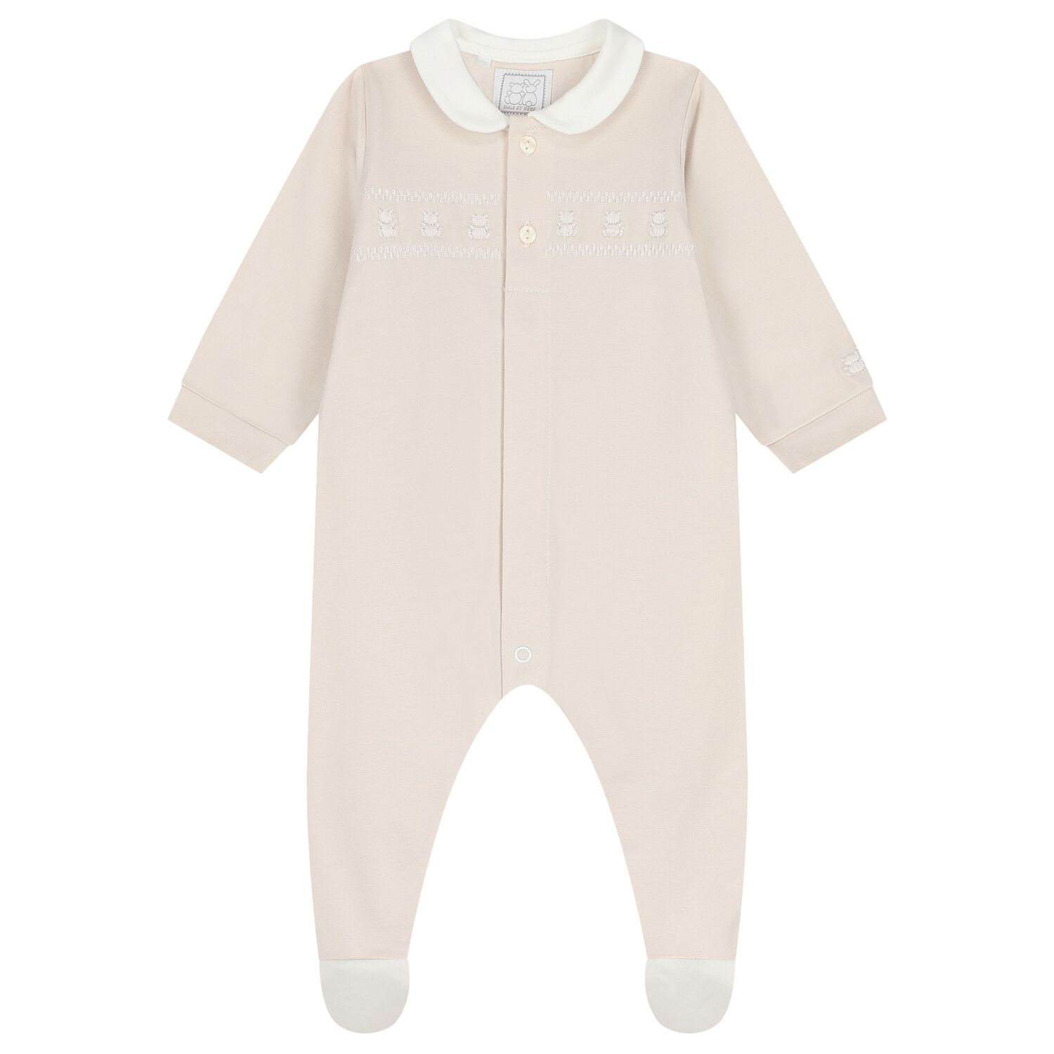 Beige Embroidered Teddy Bear Babygrow, 1, hi-res image number null