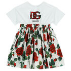 Girls White & Red Rose Dress, 1, hi-res