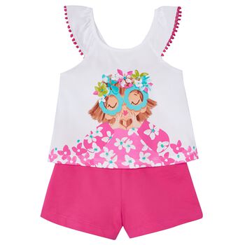 Girls White & Pink Shorts Set