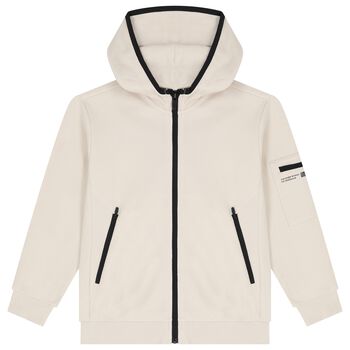 Boys Beige Zip-Up Hooded Top