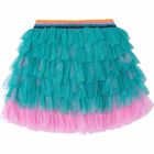 Girls Green Tulle Ruffle Skirt, 1, hi-res