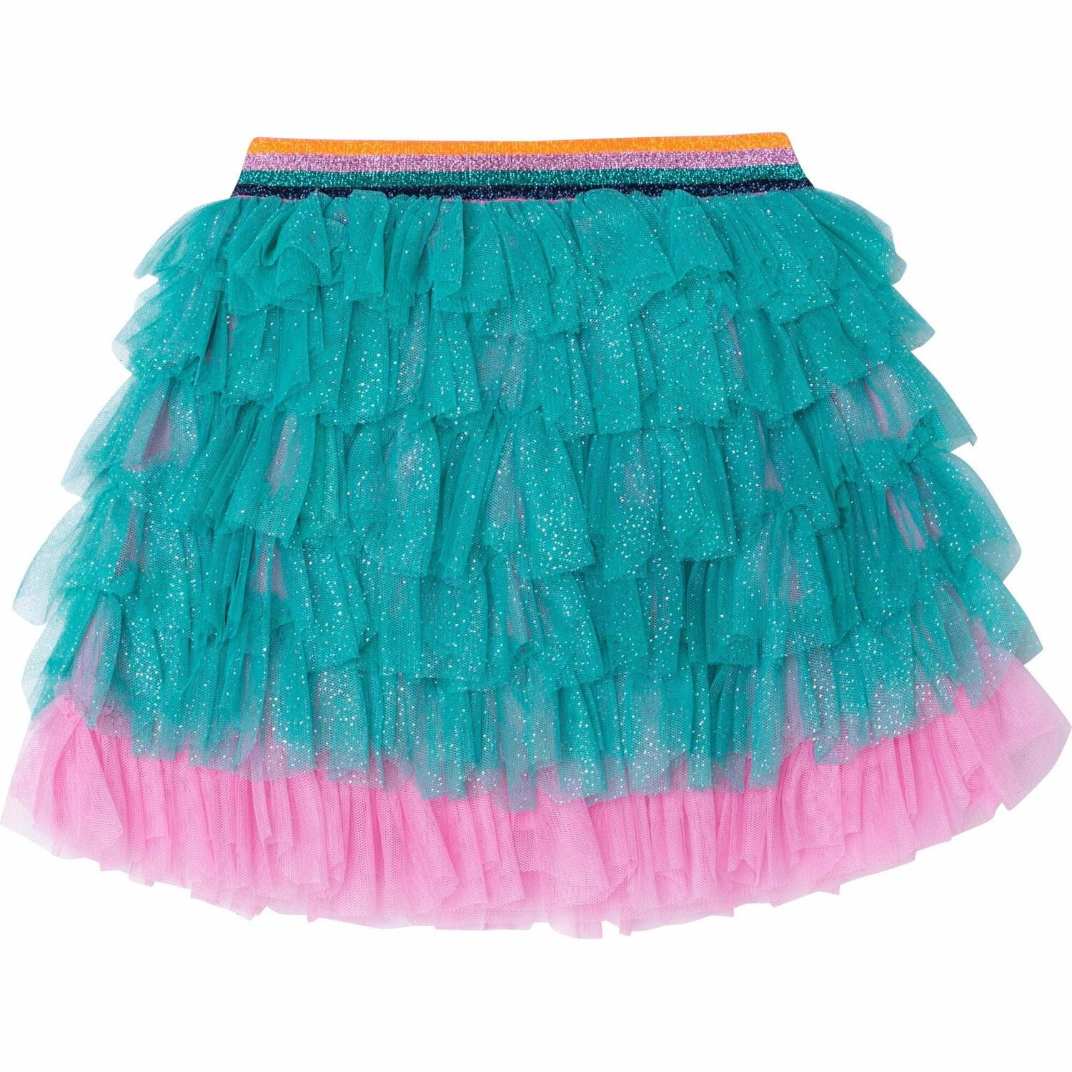 Girls Green Tulle Ruffle Skirt, 1, hi-res