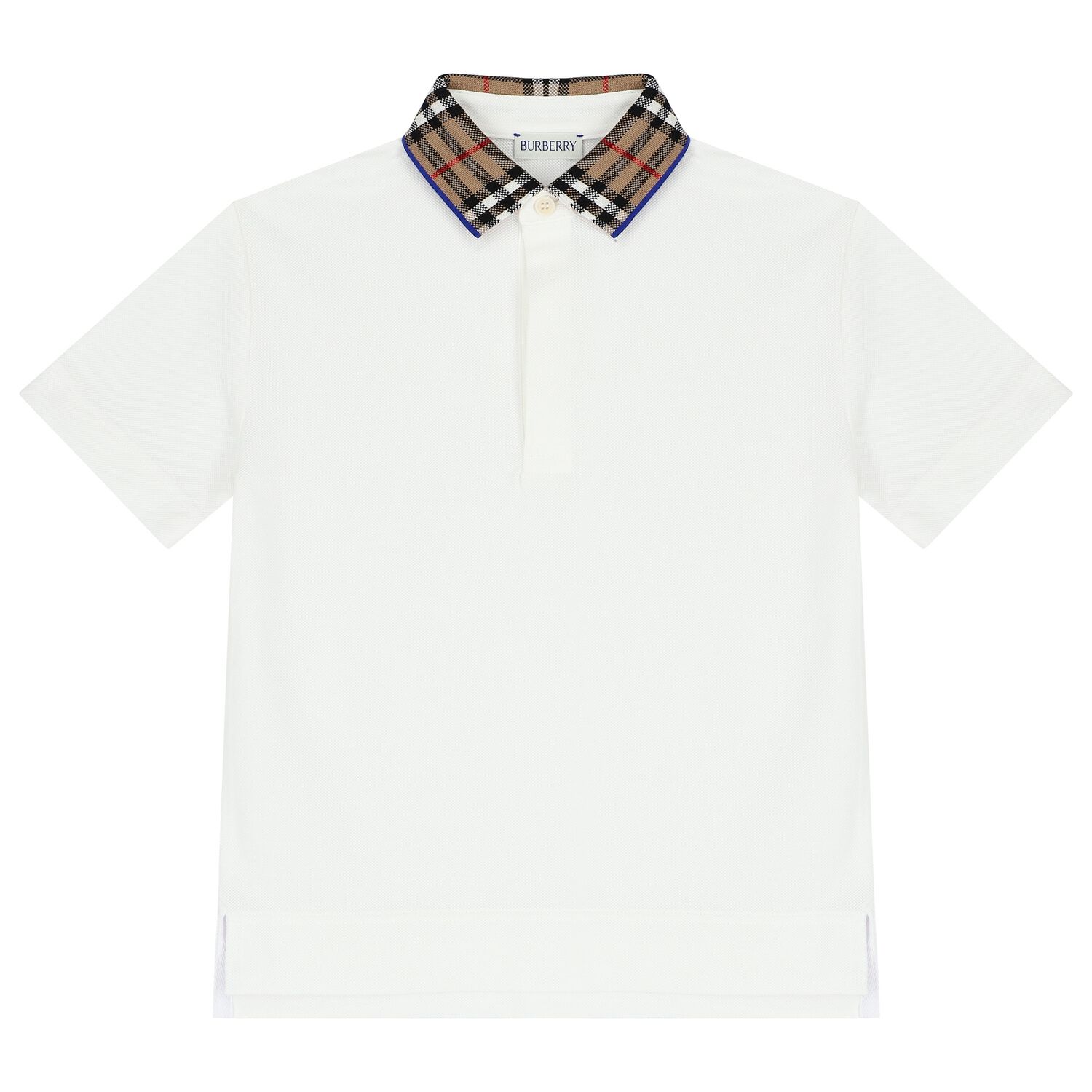Boys White Logo Check Polo Shirt, 1, hi-res