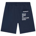 Boys Navy Blue Logo Shorts, 1, hi-res