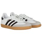 White & Brown Logo Samba Trainers, 1, hi-res