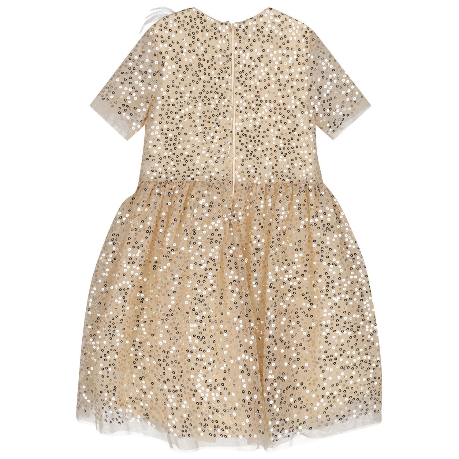 Girls Gold Sequin Tulle Dress, 1, hi-res