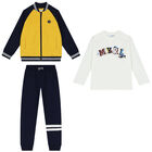 Boys Yellow, Navy Blue & White 3 Piece Tracksuit, 1, hi-res