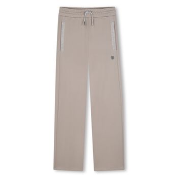 Girls Beige Embellished Logo Trousers