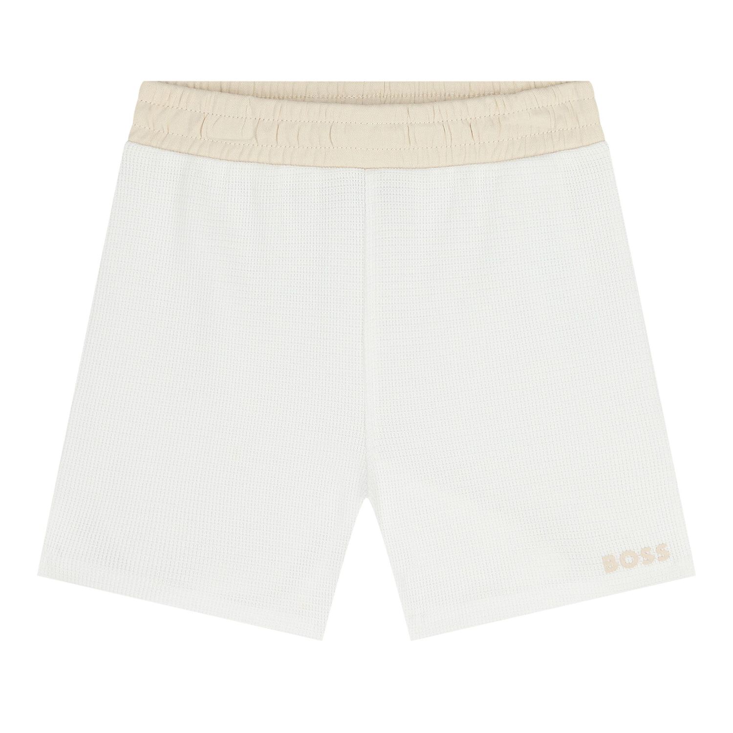 Baby Boys White & Beige Knitted Shorts Set, 1, hi-res
