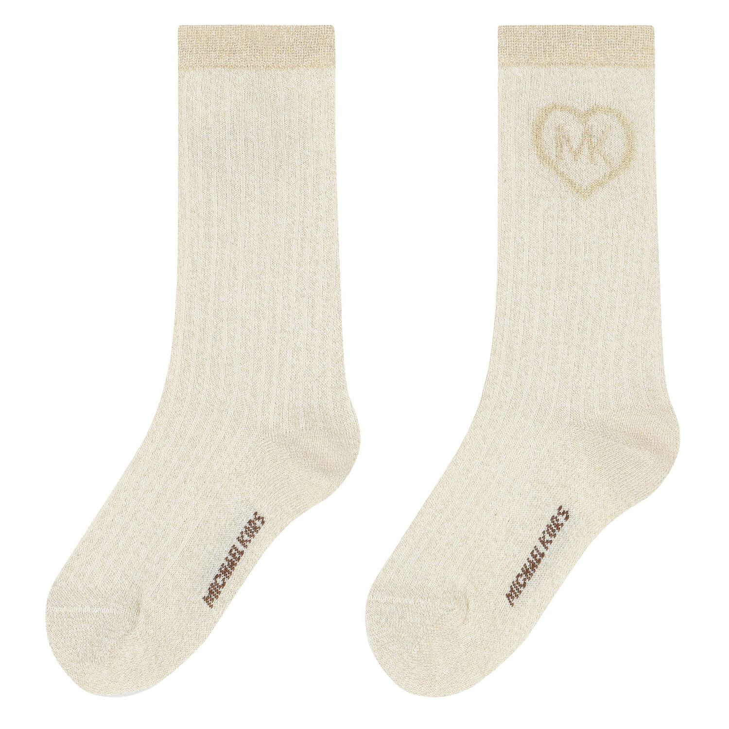 Girls Ivory & Gold Logo Socks, 1, hi-res image number null