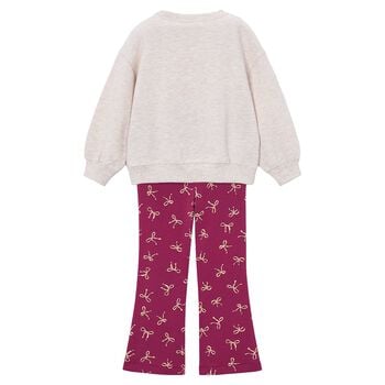 Girls Beige & Burgundy Leggings Set