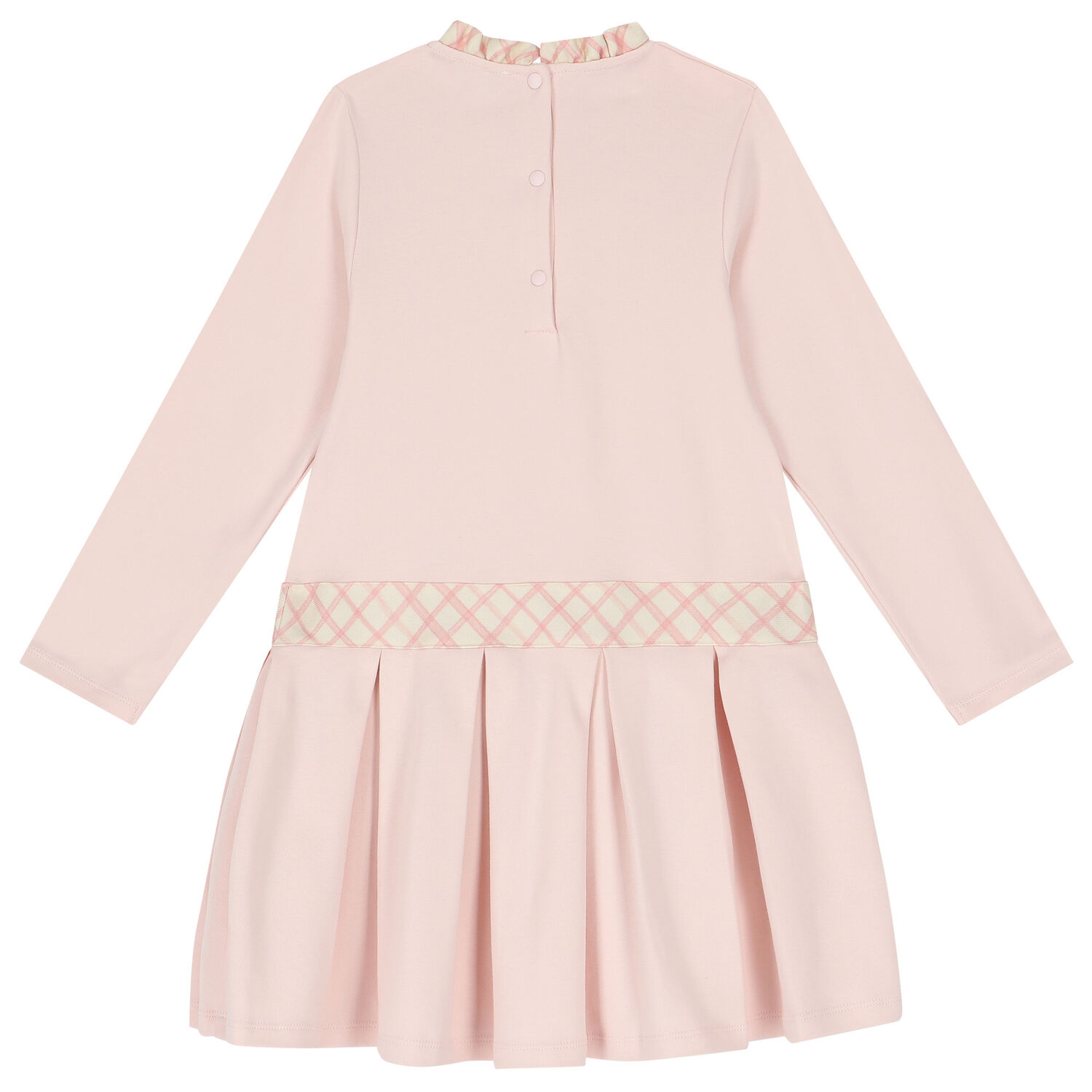 Girls Pink Check Bow Dress, 1, hi-res