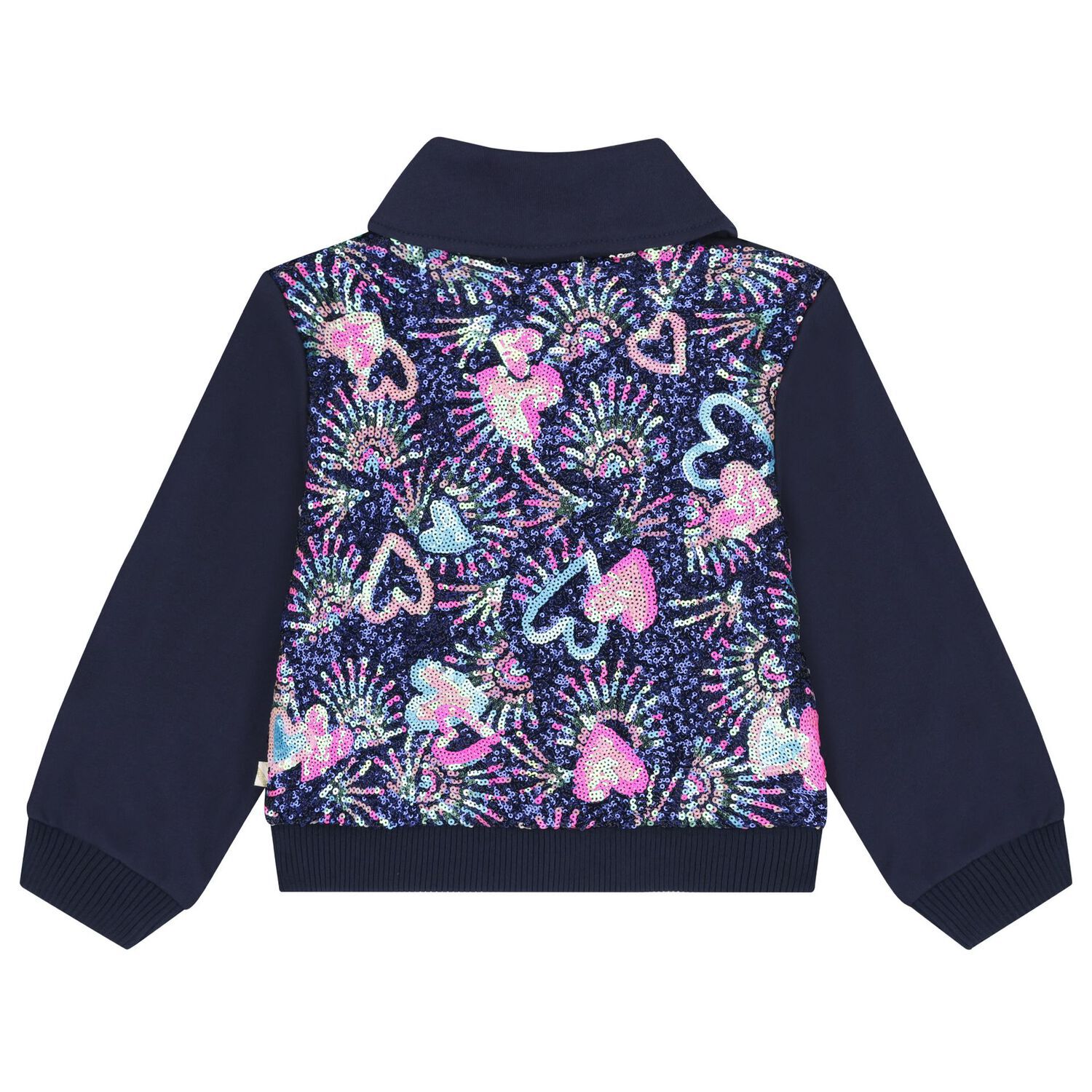 Girls Navy Blue Sequin Zip-Up Top, 1, hi-res