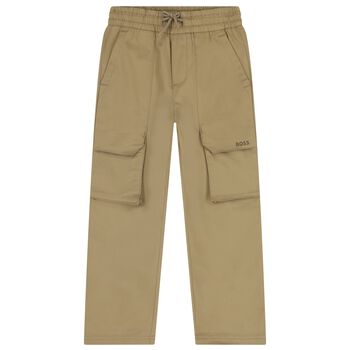 Boys Beige Logo Trousers