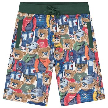 Boys Green Teddy Bear Logo Shorts