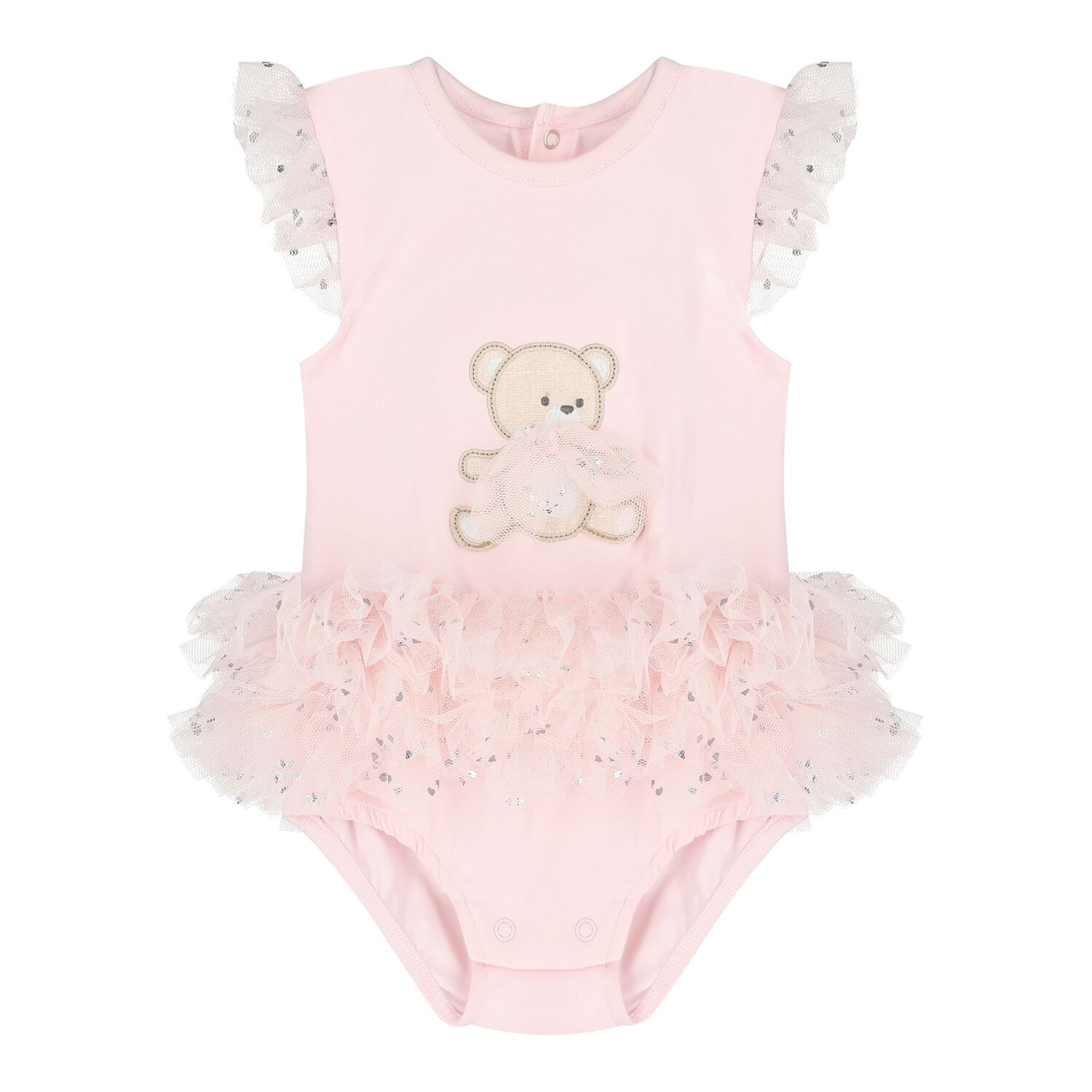 Baby Girls Pink Teddy Bear Bodysuit Dress Set, 2, hi-res