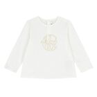Younger Girls Ivory Logo Long Sleeve Top, 1, hi-res