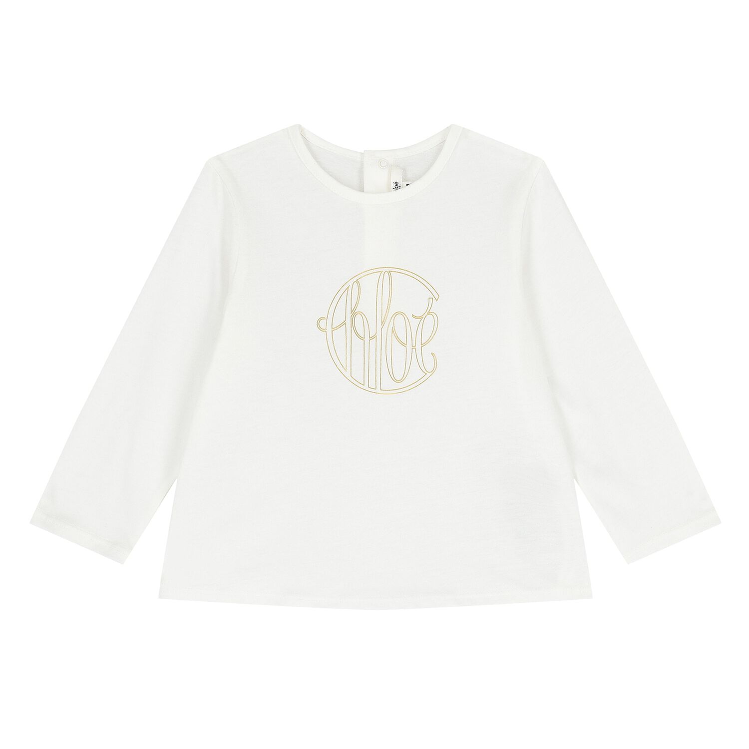 Younger Girls Ivory Logo Long Sleeve Top, 1, hi-res
