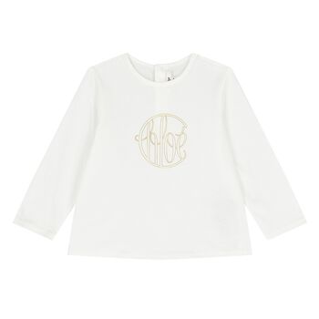 Younger Girls Ivory Logo Long Sleeve Top