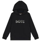 Boys Black Logo Hooded Top, 1, hi-res