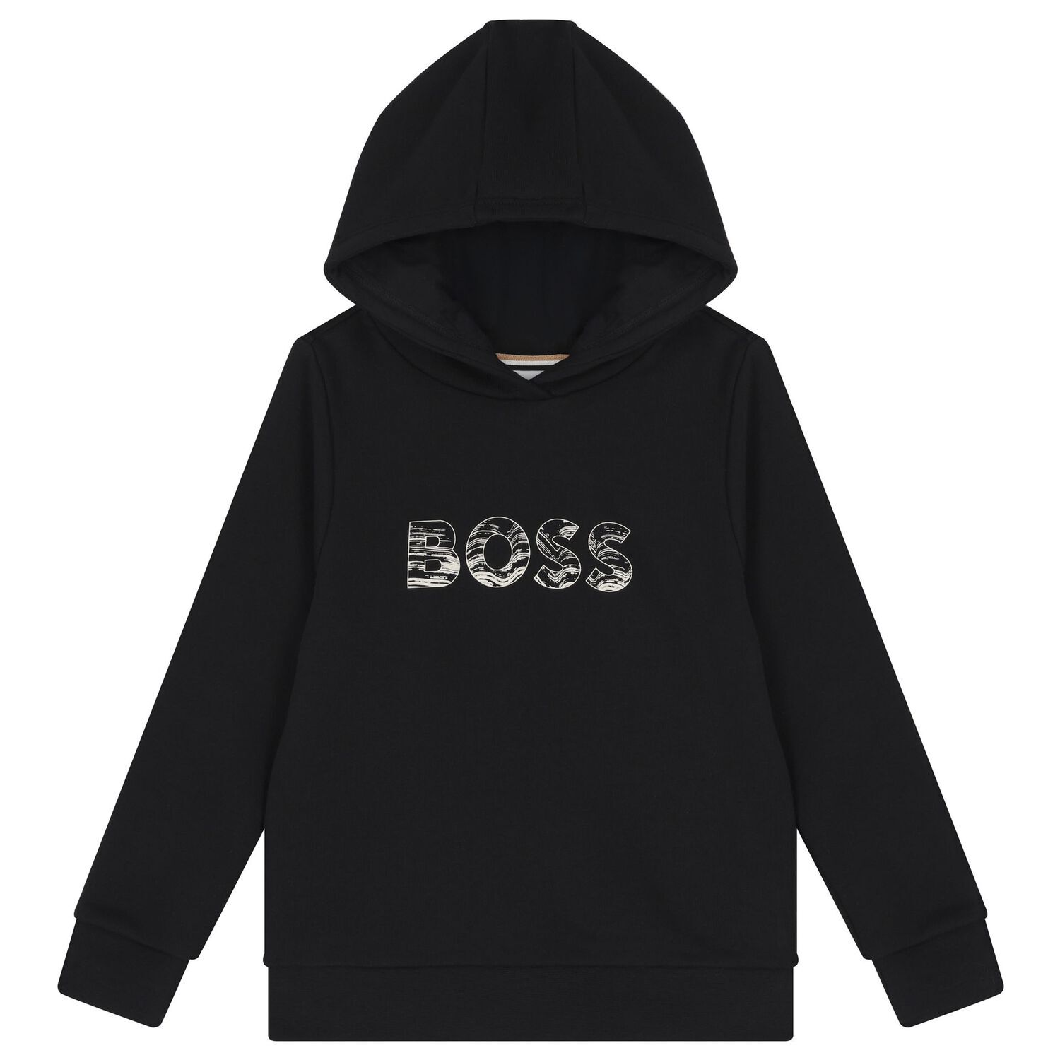 Boys Black Logo Hooded Top, 1, hi-res