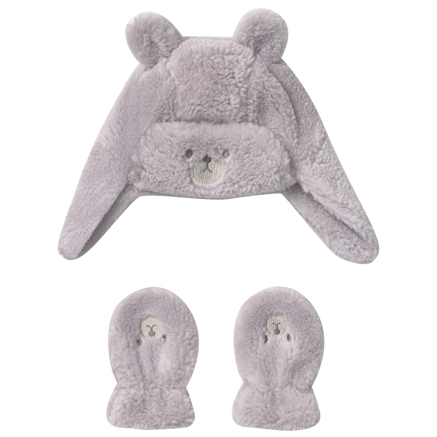 Grey Faux Fur Bear Hat & Mittens Set, 2, hi-res