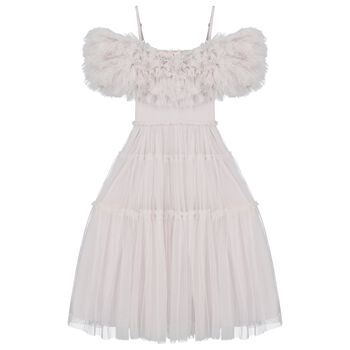 Girls Grey Ruffled Tulle Dress