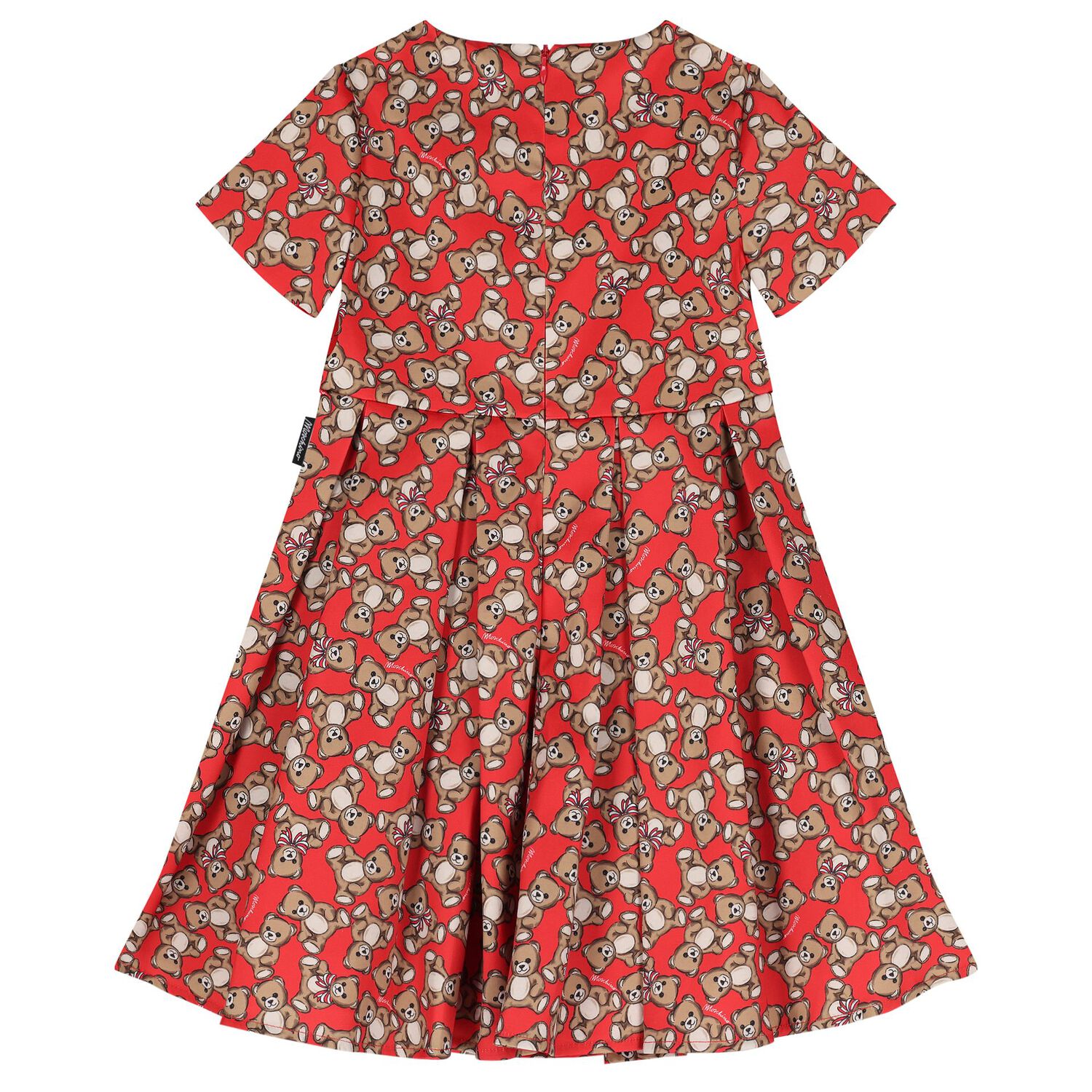 Girls Red Teddy Bear Logo Satin Dress, 1, hi-res