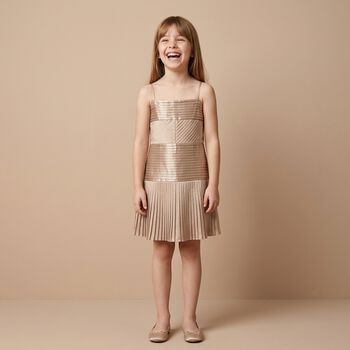 Girls Gold Pleated Dress
