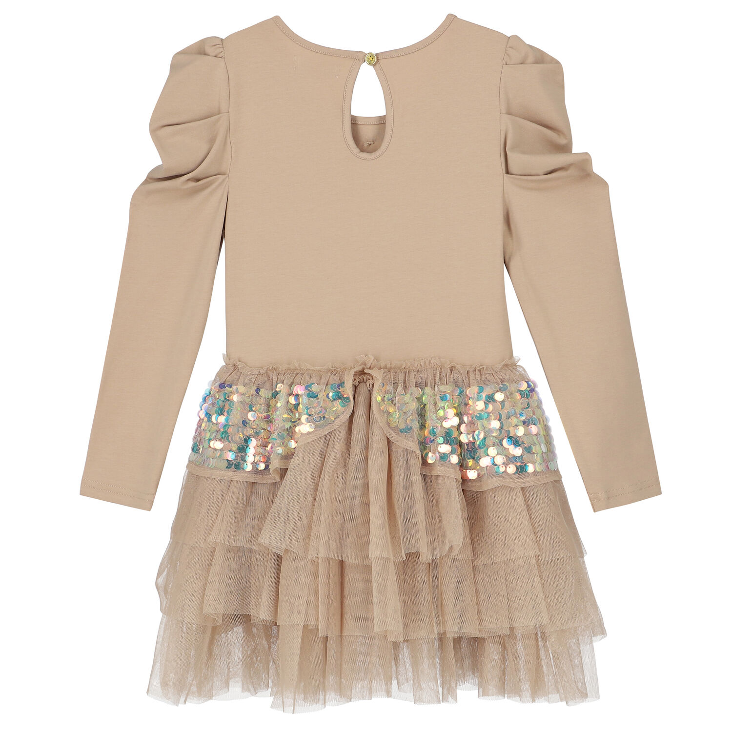 Girls Beige Embellished Tulle Dress, 2, hi-res image number null