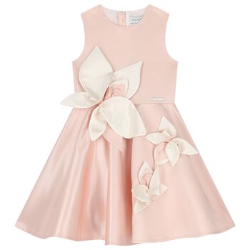 Girls Pink Satin Floral Dress