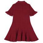 Girls Burgundy Red Pointelle Knitted Dress, 1, hi-res
