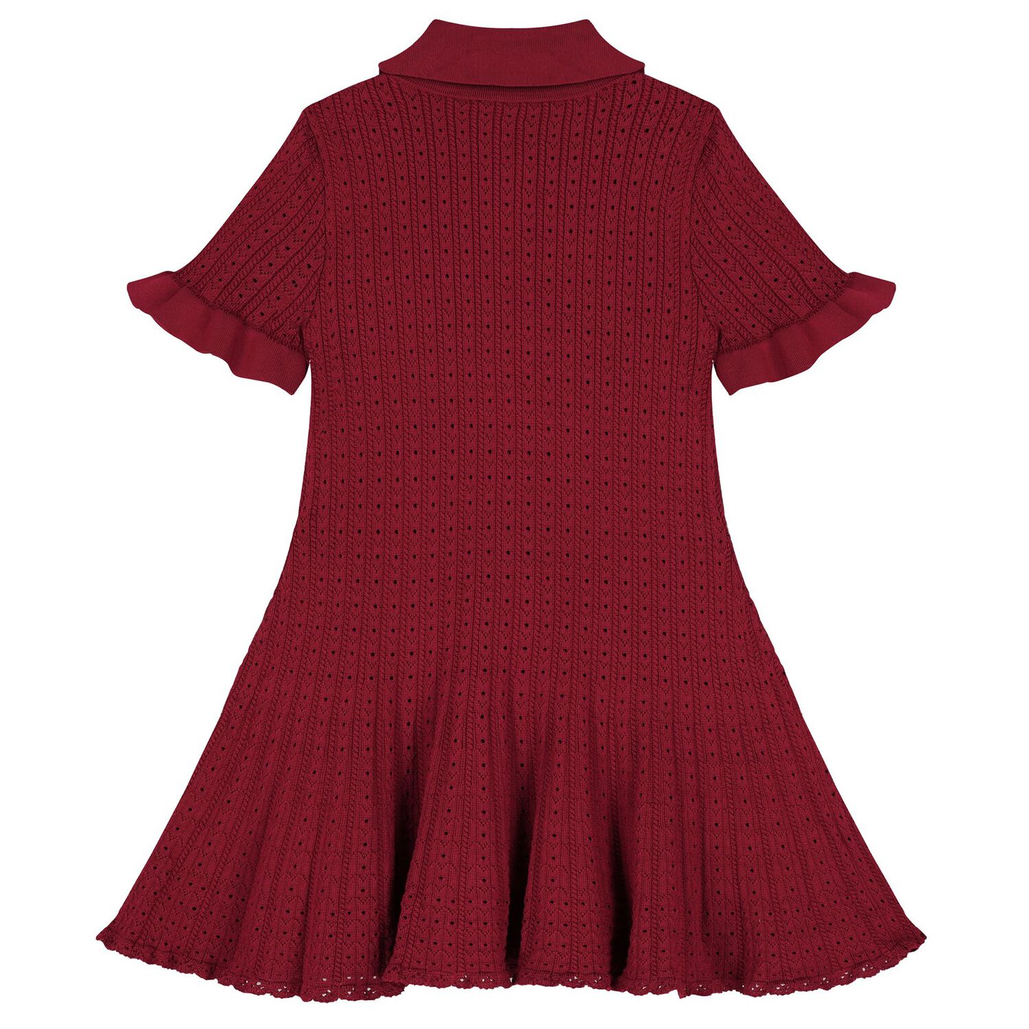 Girls Burgundy Red Pointelle Knitted Dress, 1, hi-res image number null