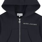 Girls Navy Blue Logo Hooded Zip Up Top, 1, hi-res