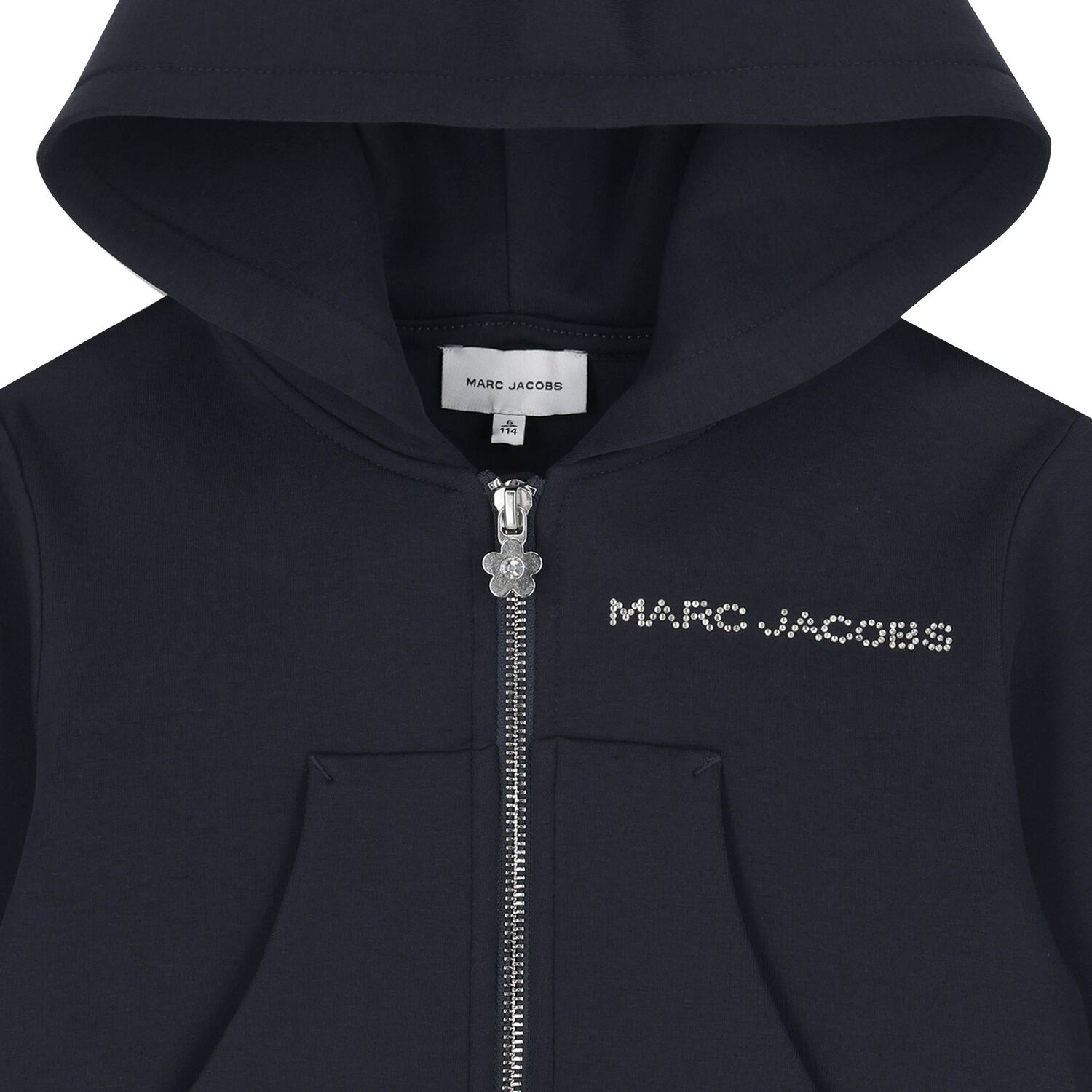 Girls Navy Blue Logo Hooded Zip Up Top, 1, hi-res