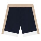 Younger Boys White & Navy Blue Shorts Set, 1, hi-res