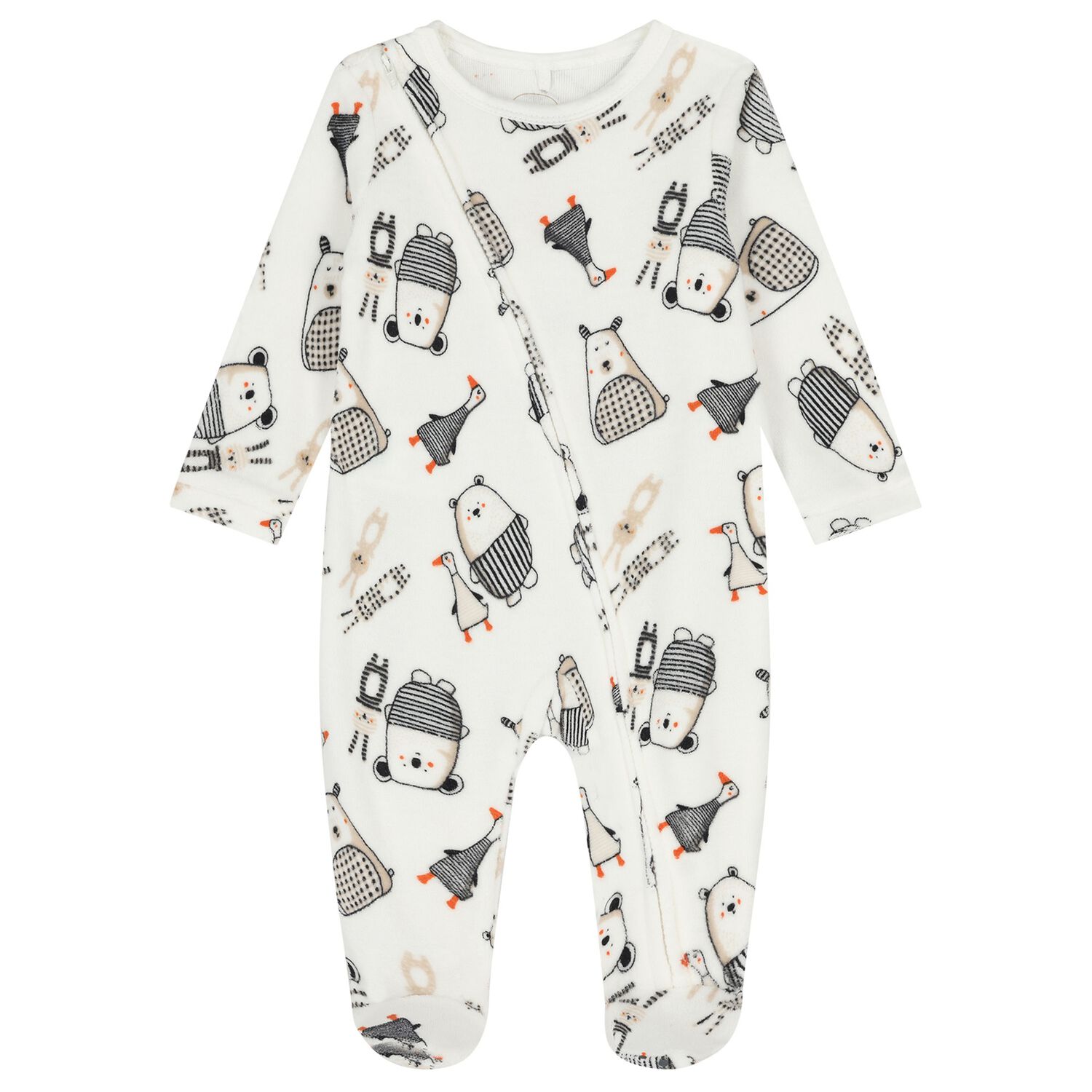 Ivory Velour Babygrow, 1, hi-res