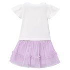Girls White & Lilac Floral Tulle Skirt Set, 2, hi-res