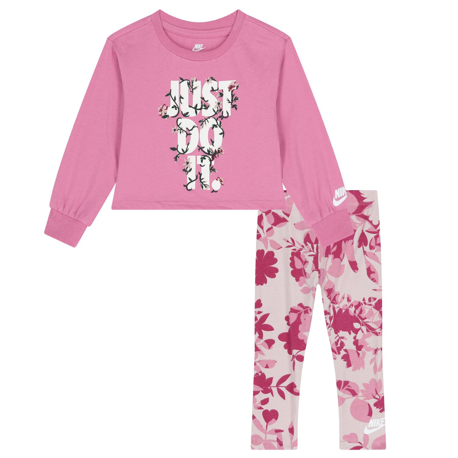 Girls Pink Logo Floral Leggings Set, 1, hi-res image number null