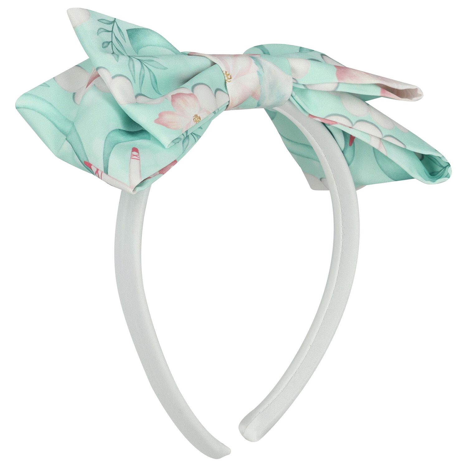 Girls White & Mint Green Bow Headband, 1, hi-res